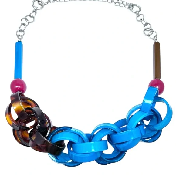 Rare Zenzii designer blue Acrylic chain statement necklace - Picture 2 of 6